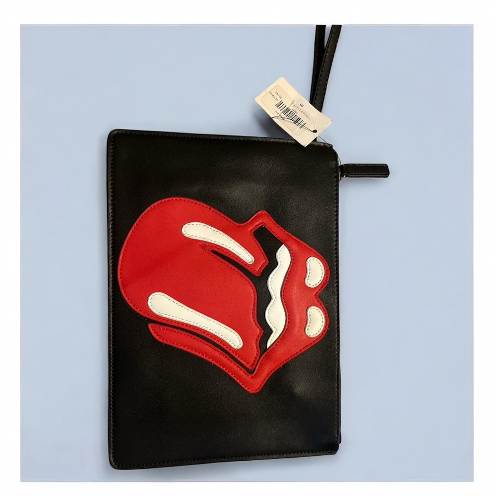 Black and Red Wristlet Clutch Makeup Bag with Iconic Rolling Stones Logo
